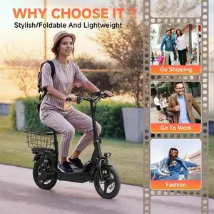Electric Scooter with Seat Max 20-25miles Range 16-20mph Power by 480W Motor Commuter Escooter with Carry Basket
