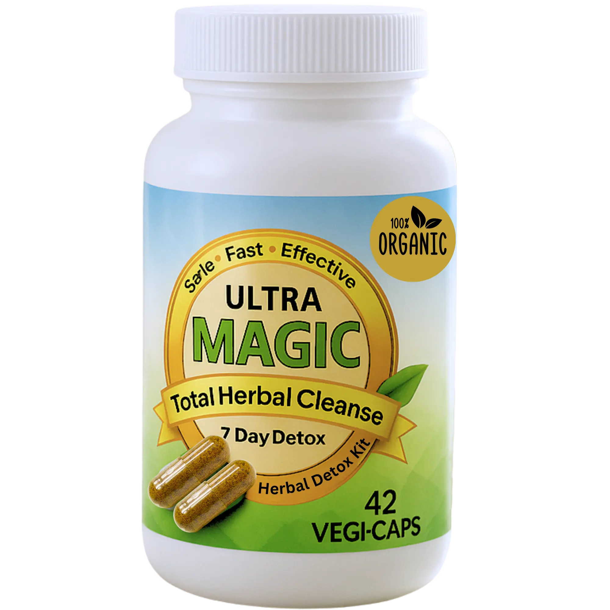 Ultra Magic Total Herbal 7-Day Detox - Full Body Cleanse for Toxin Removal, Gut, Kidney & Liver Support - Natural Organic Ingredients, Non-GMO, Lab Tested, Made in USA - 42 Veg Capsules