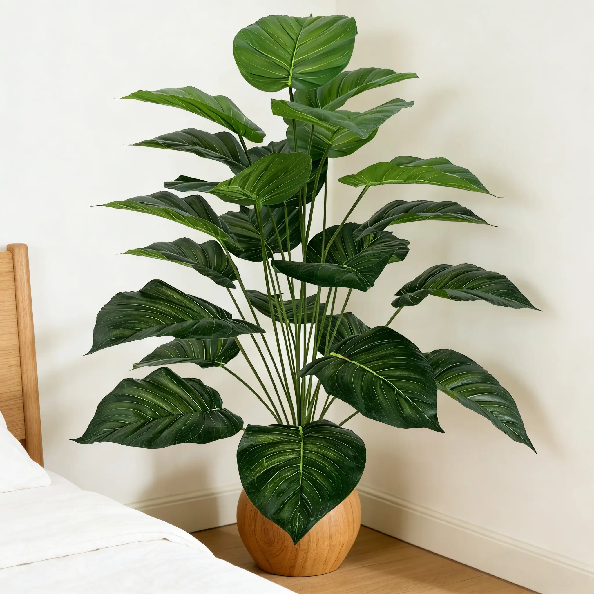 1Pc artificial palm leaf plant, 18 leaves / 24 leaves, outdoor Alocasia leaf tropical plant, Artificial Decorative Plants, Fake Plant Decoration, suitable for living room, front porch, terrace, and office decoration (without pot)