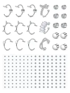 Fake Body Piercing Jewelry, Fake Nose Ring Fake Lip Rings Fake Eyebrow Piercing Magnetic Nose Studs Clip On Earrings Self-Adhesive Sticker Fake Piercing Balls Sliver No Piercing Body Jewelry, Punk Style Jewelry for Women