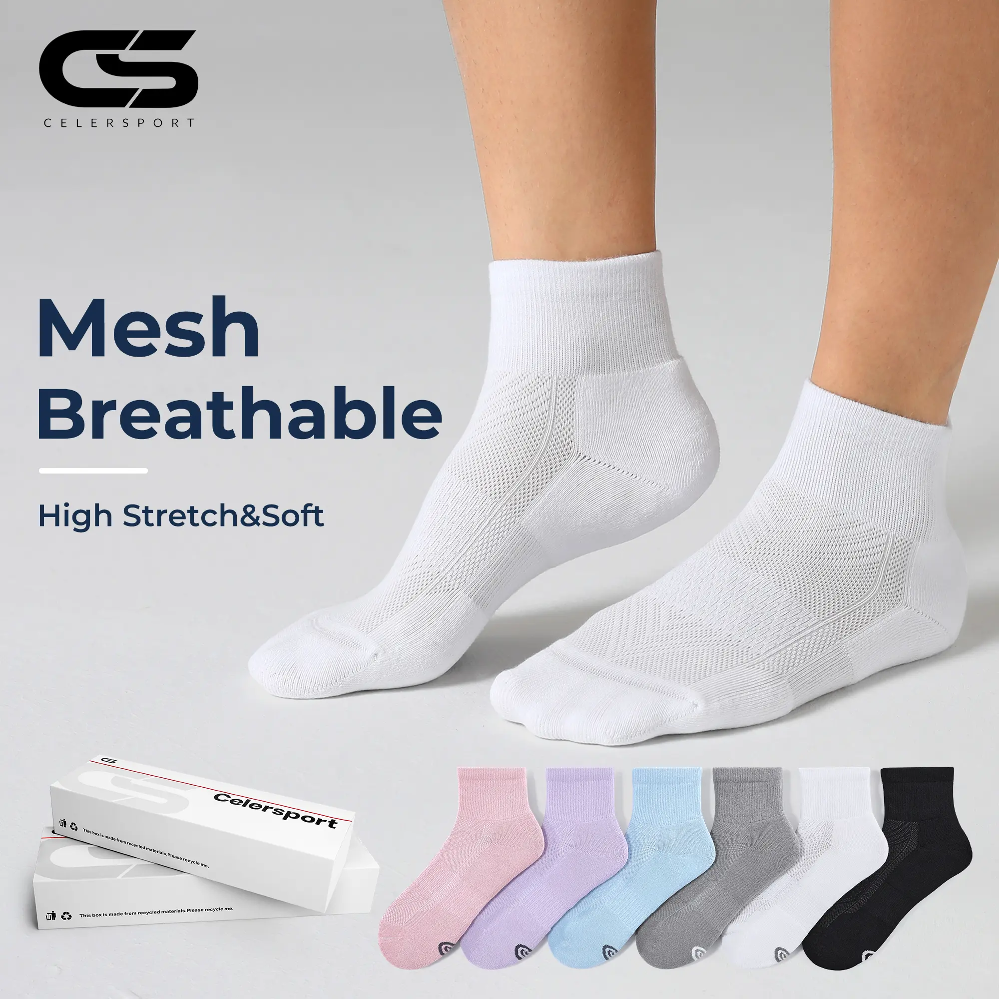 CS Cushioned Ankle Crew Running Socks 6 Pairs for Women Daily Work Sport