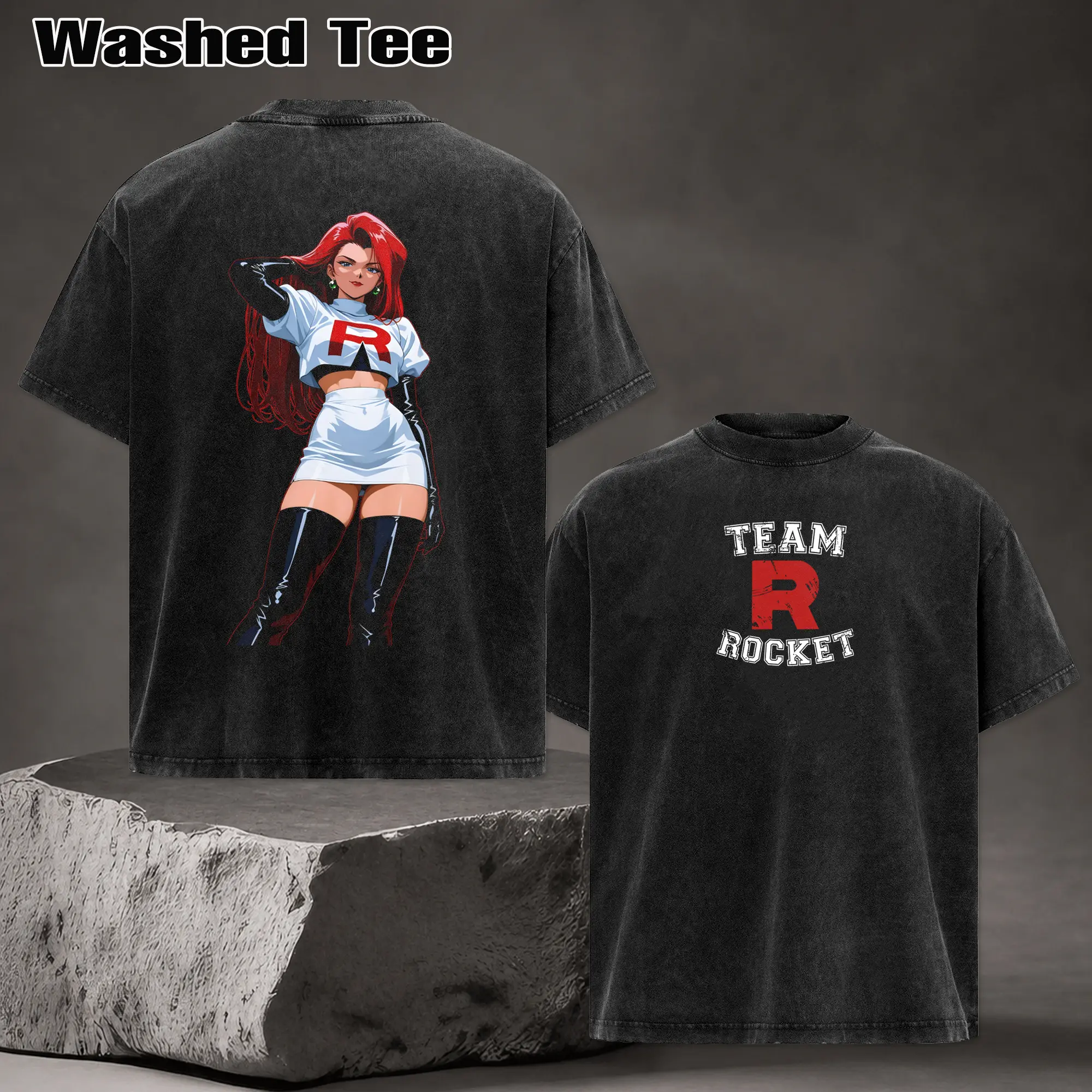 Retro Limited Team Rocket x Jessie V2 T-shirt Washed Anime Merch