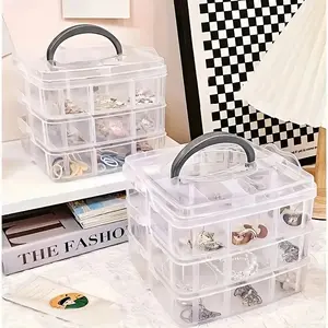 Stackable 3-Layer Clear Storage Box with Compartments, Ideal for Crafts Toys Jewelry Accessories, Durable Organizer Container