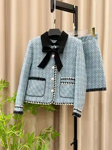 Elegant Women's Two-Piece Set, Formal Fashionable Lapel Bow Blazer Jacket & Slimming Skirt, Perfect for Spring & Fall T28219