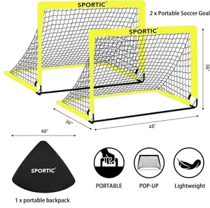 SPORTIC 2-Pack 4x3ft Pop-Up Soccer Goals for Kids Youth Training Portable Net Set with Carry Bag & Stakes Quick Setup for Indoor Outdoor Use