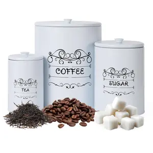 Garvee Vintage-Style Kitchen Container Set - 3 Rustic Farmhouse Airtight Canisters for Coffee, Tea, Sugar Storage and Kitchen Counter Decoration