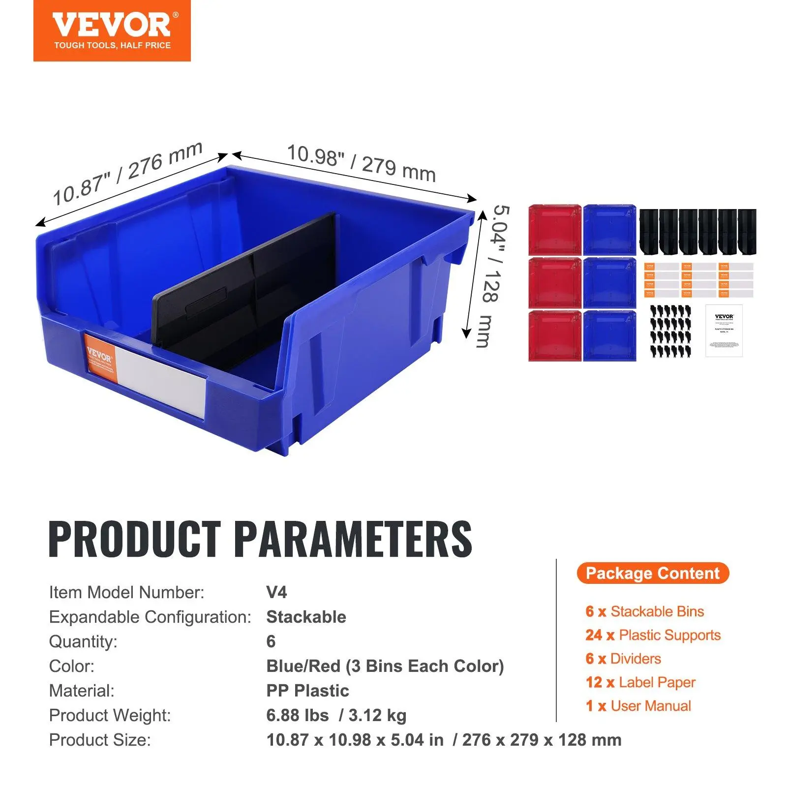 6-Pack Hanging/Stackable Bins - 11'' x 11'' x 5''