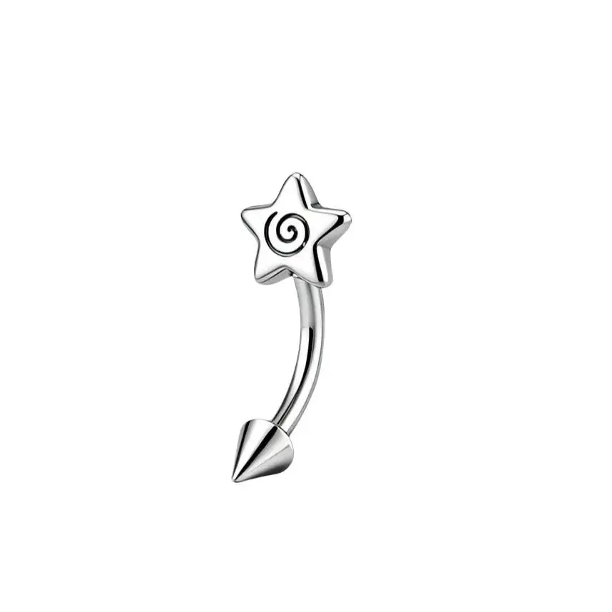 OUFER BODY JEWELRY 16G Spiral Star Eyebrow Ring, Polished 316L Surgical Stainless Steel Hypoallergenic Body Piercing for Rook and Vertical Labret, Star Design, Curved Bar, Casual, Casual Wear, Unisex