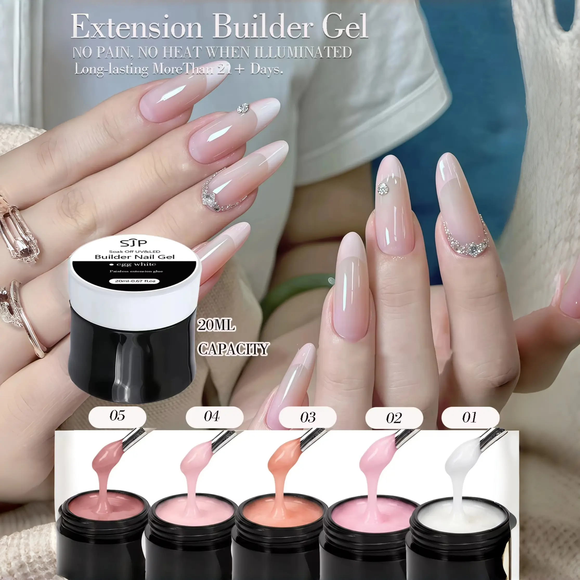 5-In-1 Nail Gel Set, Acrylic Soft Gel, Gel Nails Polish Set, Rubber Base Coat, 20ML Bottle, 5 Colors Available, DIY Extension Kit for Salons & Home Use