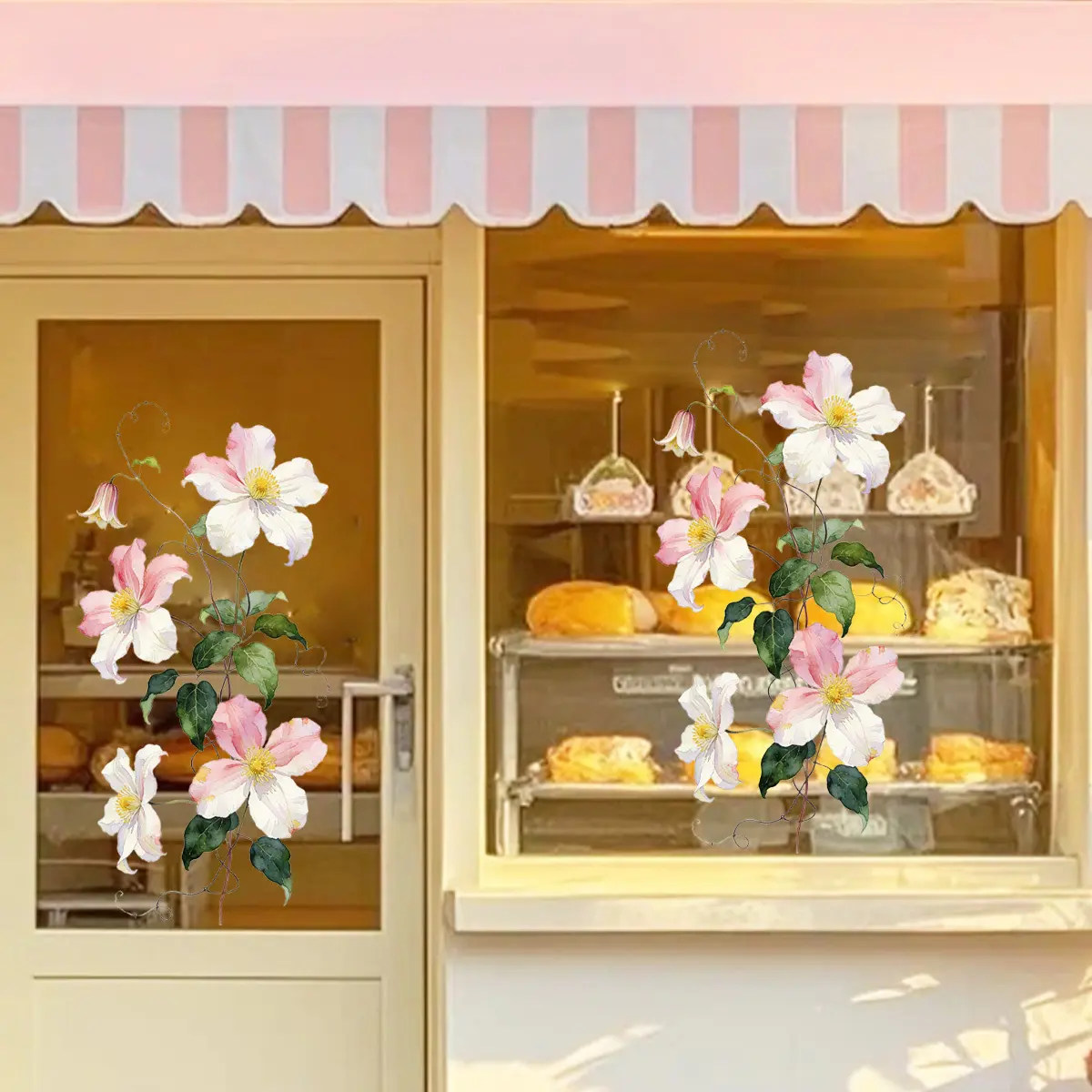 A set (30*60cm*2pcs) of Clematis Butterfly Window Stickers 2D Flat Static Glass Stickers for Window Decoration, D22065-NC