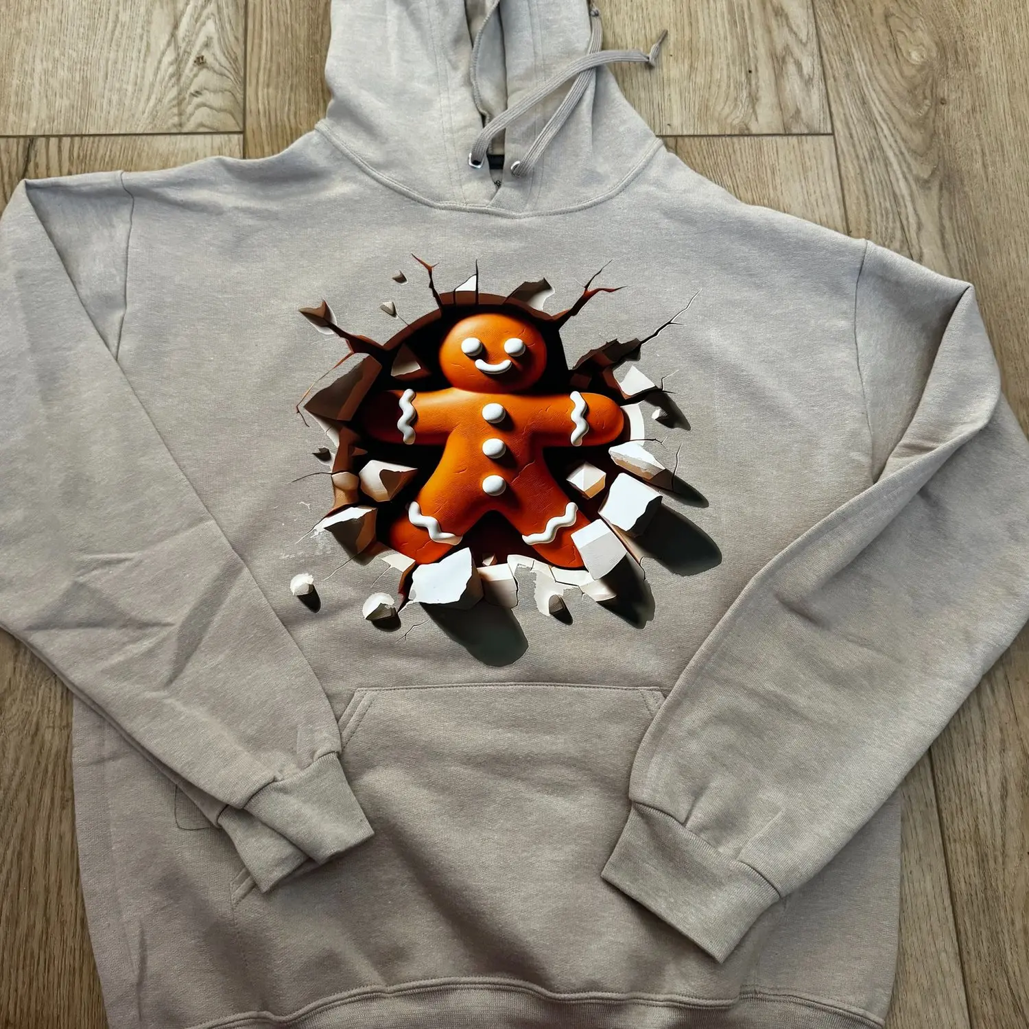 KHAKI CREAM COLOR GINGERBREAD HOODIE - PULLOVER HOODED SWEATSHIRT 60% COTTON 40% POLYESTER