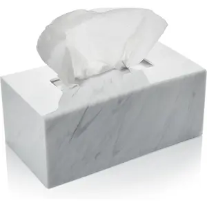 Acrylic Tissue Box Holder, Clear Dispenser for Facial Tissues, Napkins, and Dryer Sheets. Perfect for Bathrooms, Desks, Countertops, Vanities, Bedrooms, and Nightstands (Rectangle, Marble)