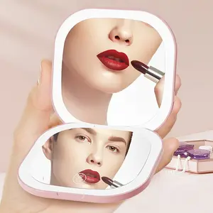 Portable LED Light Compact Mirror, 1x/3x Magnification LED Pocket Mirror with USB Data Cable, Mini Mirror for Purse, Pocket, Travel, Led Lighted Mirror