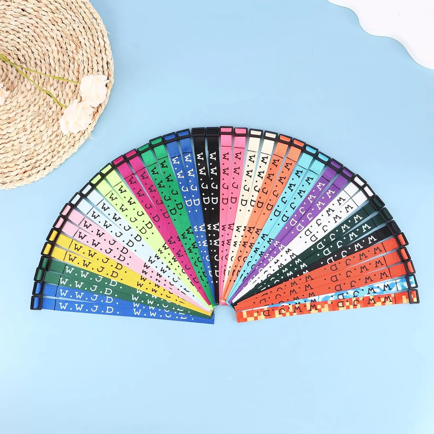 40Pcs W.W.J.D. Webbing Bracelets What Would Jesus Do Bracelets Christian Bracelets Handmade Colorful Adjustable Religious Woven Wristbands