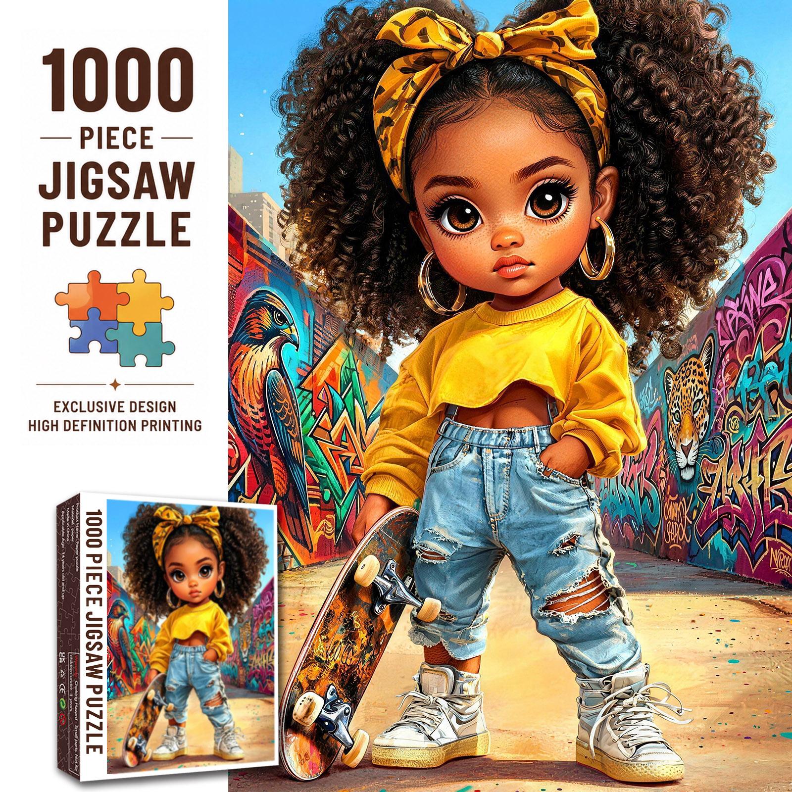 Walarky Urban Graffiti Skateboard Girl 1000-Piece Cardboard Jigsaw Puzzle (70x50cm/27.5x20in), Brain Teaser Puzzles for Adults, Memory Training & Observation, House Decoration, Stress Relief Gift