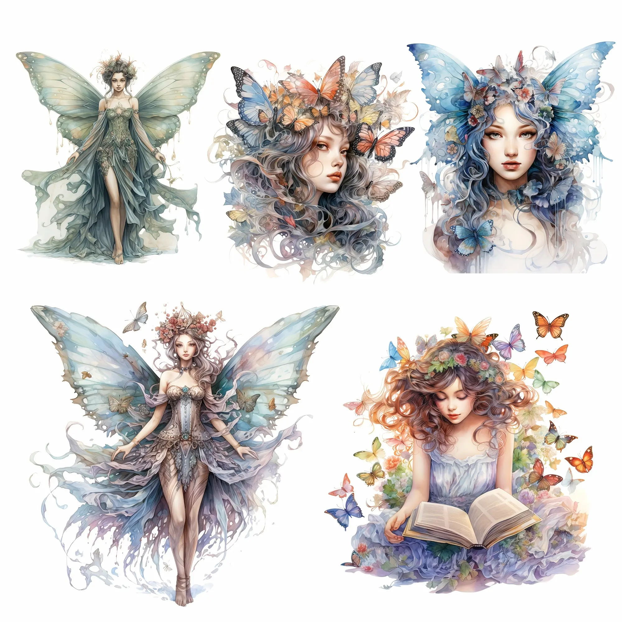 288pcs Underwater World Butterfly Fairy Self-adhesive Aesthetic Sticker Set, For DIY Crafts, Holiday Decorations, Scrapbooking Supplies, Collage Decoration, Water Bottle, Greeting Card Decoration, Skateboard, Arts Crafts, Journaling Supplies