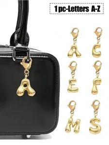 1pc Personalized Letter A-Z Keychain, Cute Gold Bubble Initial Charm With Heart Detail, Elegant Alloy Keyring Bag Charm For Women Girls, For Handbag Purse Backpack Car Keys, Aesthetic Fashion Accessory, Lightweight Key Holder For Daily Use
