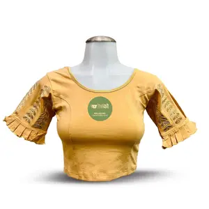 Women's Yellow Sari Blouse – Elbow Sleeve