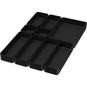 9 Pcs Stackable Drawer Organizer Trays Set, Multifunctional Stackable Storage Trays for Vanity, Bathroom, Kitchen, Desk Drawer Organizer Office. Plastic Drawer Organizers Available In 5 Colours, Black