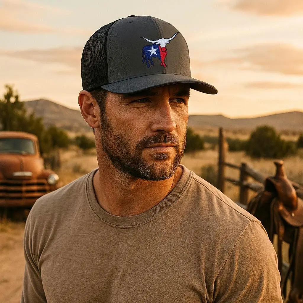 Texas Longhorn Hat – Embroidered Bull Head with Texas Flag Fill – Snapback