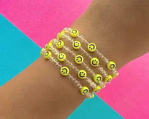 Smiley Face Beaded Bracelet, Preppy Happy Face Jewelry, Y2K aesthetic, Acrylic beads, glass beads