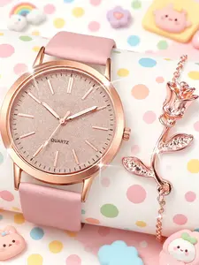 2-piece fashionable round versatile design, light luxury women's watch, women's high-end feel, business temperament set