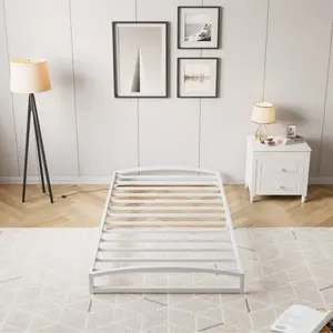 Gaomon Twin Size White 6-Inch Heavy Duty Metal Platform Bed Frame with Arch Shape, Steel Slats, Easy Setup, Strong Bearing Capacity, Under Bed Storage, No Box Spring Required
