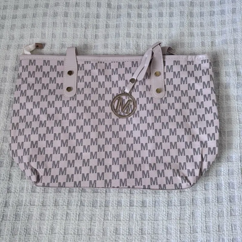 Elegant Women’s Tote Handbag – Light Pink Monogram Design