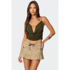 Beaded Deep Cowl Neck Backless Top Beaded Deep Cowl Neck Backless Top