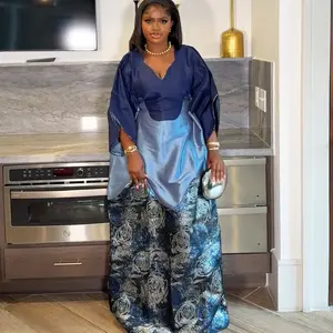 Olori Elegant Mixmatch Boubou Dress embellished with Brocade Fabric for Women Standout in Any Occasion Green & Purple Floral Design