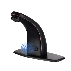 WOWOW Automatic Sensor Touchless Battery Powered Bathroom Sink Faucet with Deckplate and Mixing Valve in Oil Rubbed Bronze