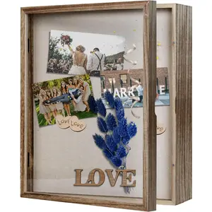 Shadow Box 13x16 Large Display Case with Linen  and 8 Stick Pins, Solid  Memory Box Frame with  Door for Photos, Medals, Tickets, Wedding Bouquet and Memorabilia