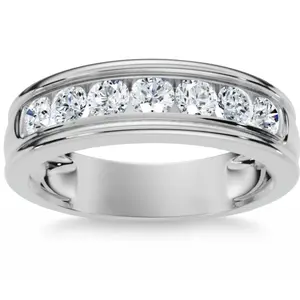 Platinum 5/8 Ct Mens Diamond Brushed Wedding Ring