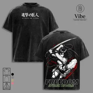 Mikasa Ackerman Vintage Washed T-Shirt, Tank Top, Sweatshirt, Hoodie Attack on Titan Freedom Graphic Tee, Scout Regiment Anime Shirt, ODM Gear Manga Streetwear, Double-Sided Print, Survey Corps Fan Apparel, Oversized Unisex Casual Top