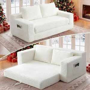 73" Convertible Sofa Bed, 2 in 1 Folding Couch Bed, Boneless Couch in a Box, Cloud Loveseat Sleeper, Fold Out Comfy Floor Futon Sofa with 2 Pillows for Living Room Bedroom, No Assembly (Beige, 73")