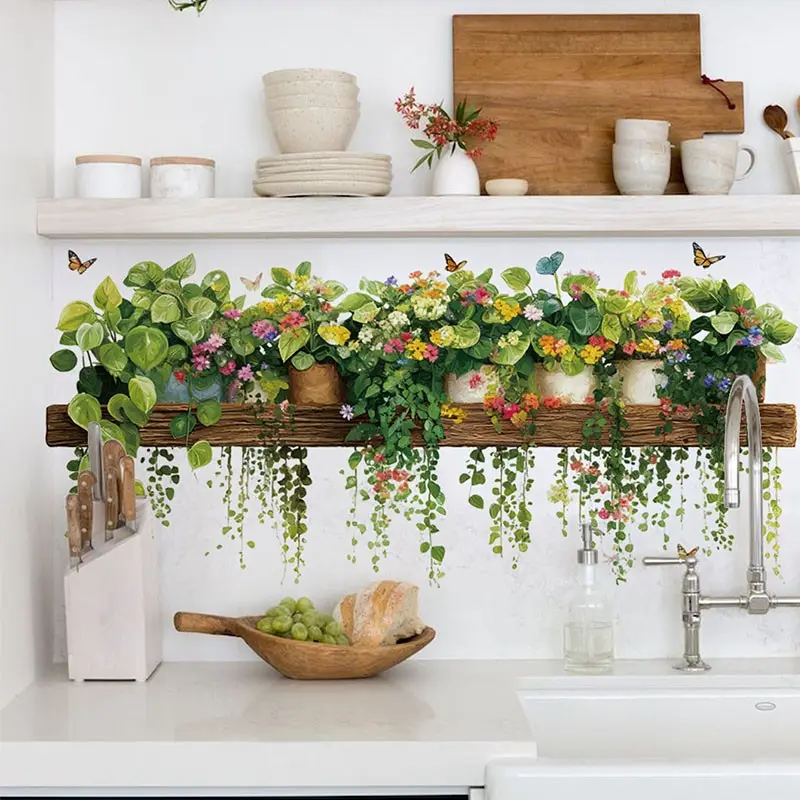 Vine Natural Plant Peel & Stick Wall Sticker, Decorative Wall Sticker, Removable Art Decal for Living Room Kitchen Bathroom Decor, Wall Stickers Decor
