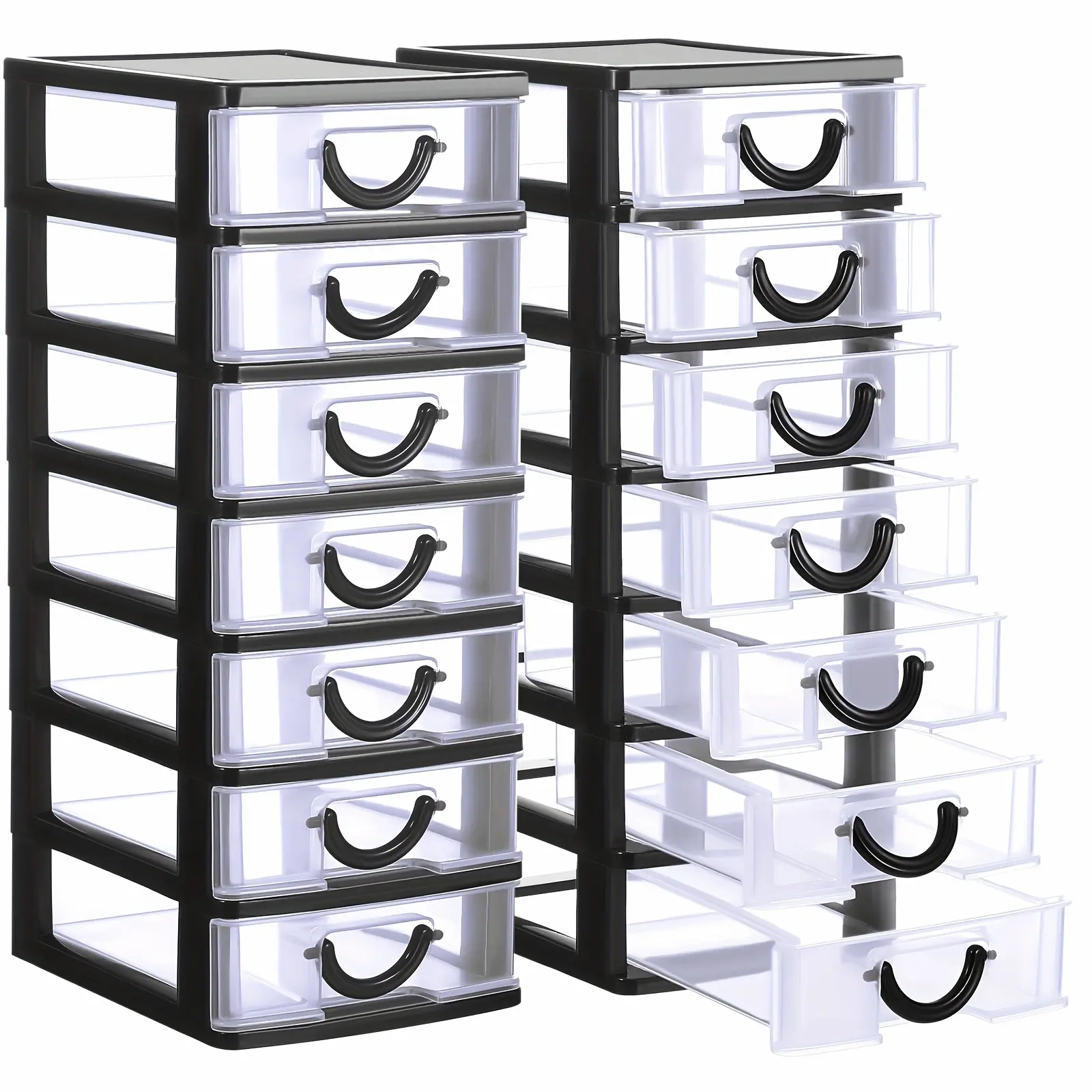 2pcs Rectangular Plastic Drawer Organizer Boxes - Stackable Storage Bins for Desktop, Craft Users (Black, Home Supplies Organization)
