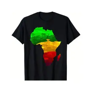 Juneteenth African Pride Cotton T Shirt For Men Short Sleeve Tee With Colorful Africa Map Print In Green Yellow Red Comfort Fit