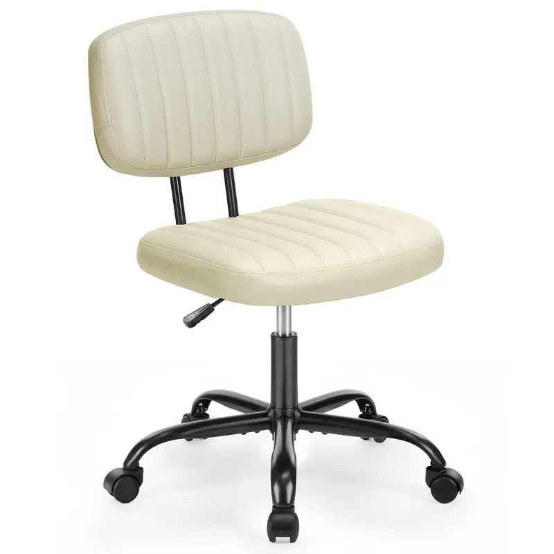 Sweetcrispy PU Leather Armless Office Chair - 360° Smooth Roll, Rolling Wheels, 17.71" to 21.45" Height-Adjustable, Foam Cushioned, Vertical Grain, 250lb Capacity, Assembly Required, Home Office Furniture for Adults (Bedroom Vanity Use)