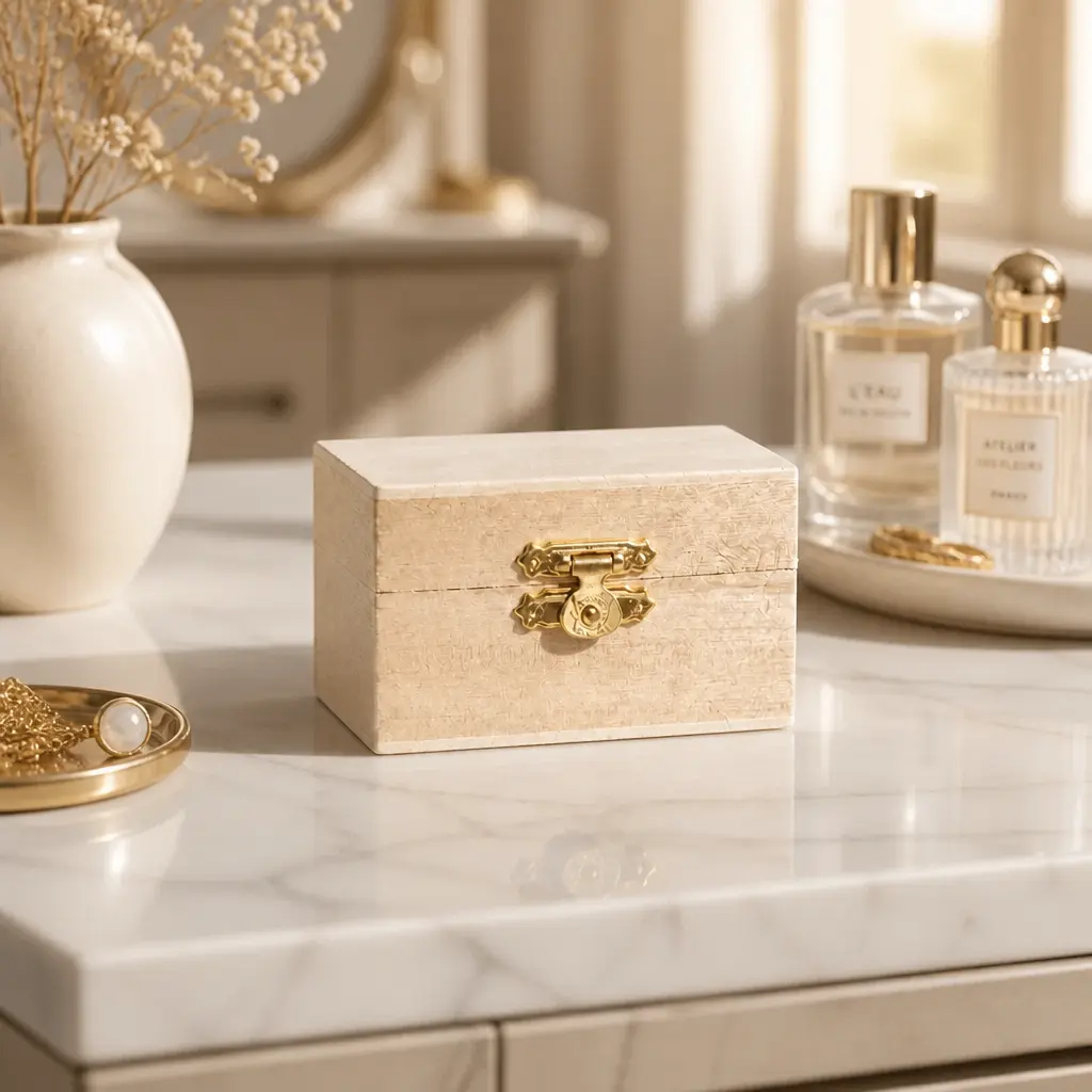 Elegant Wooden Jewelry Box with Gold Locking Mechanism for Secure Storage and Organization
