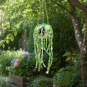 Crystal Sun Catcher, Disco Ball Green Beaded Suncatcher, Rainbow Maker Indoor Outdoor Decor for Window Bedroom, Bless Gift