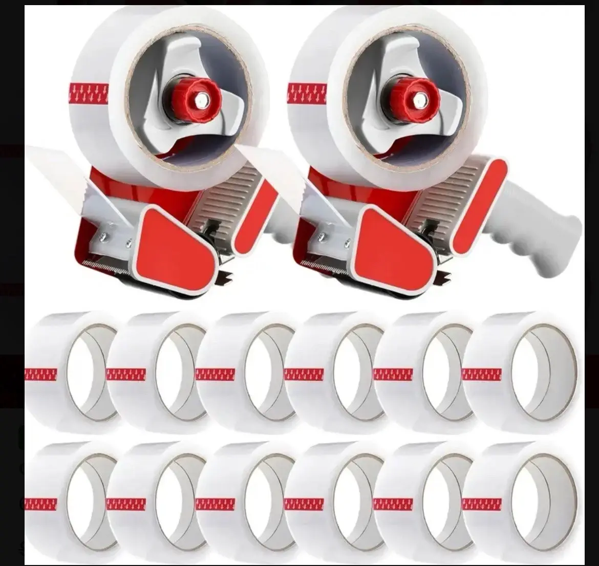 Heavy-Duty 2-Pack Tape Gun Dispenser with 12 Premium 2-Inch x 60-Yard 2.7 Mil Red & White Packing Tape for Office Warehouse Home Use