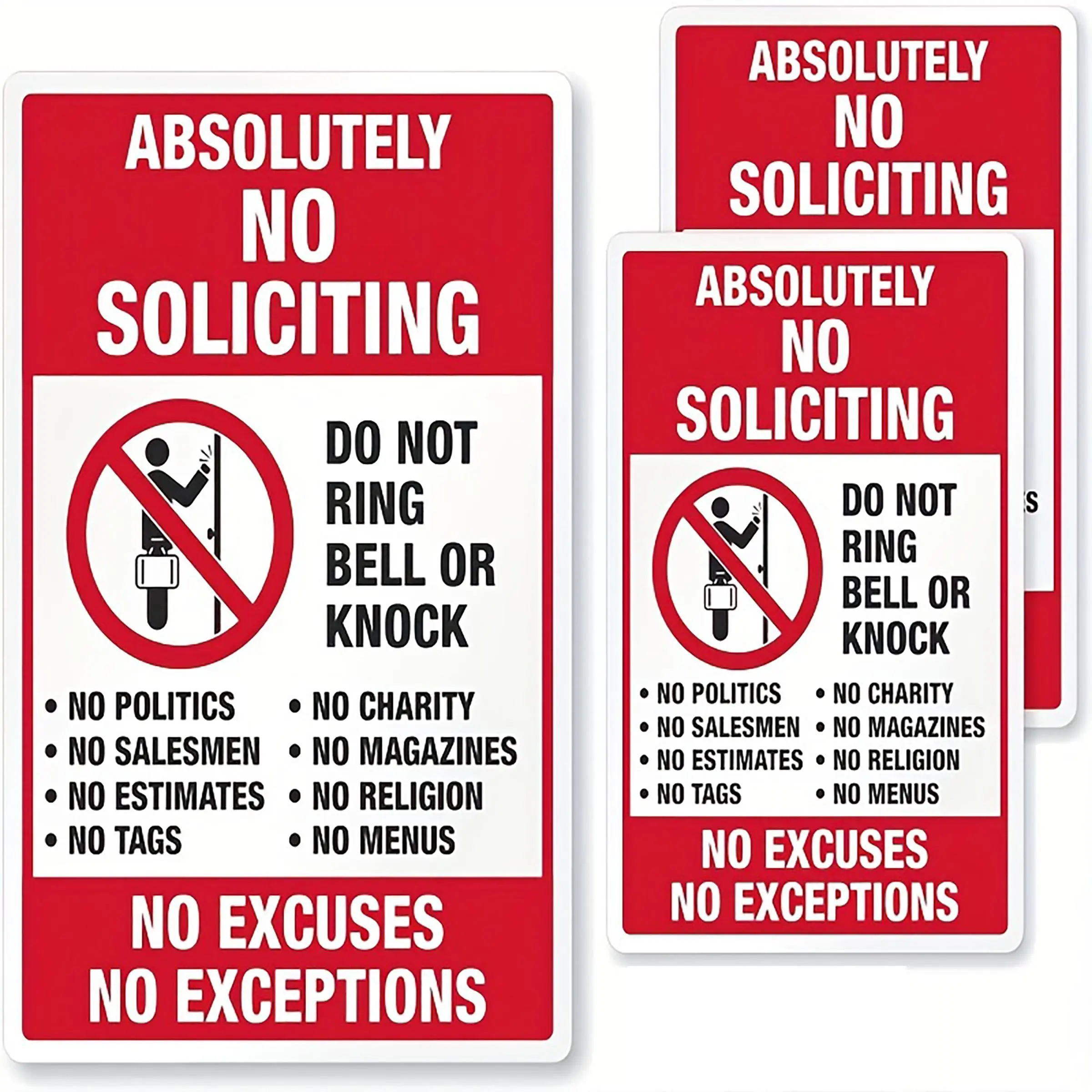 No Soliciting Sign, 3 Counts/set Self Adhesive Sticker, Self Adhesive Labels No Soliciting Sign for Door, Office Stationery & Supplies, Office Stickers, Home Decor, Office Decor, School Decor