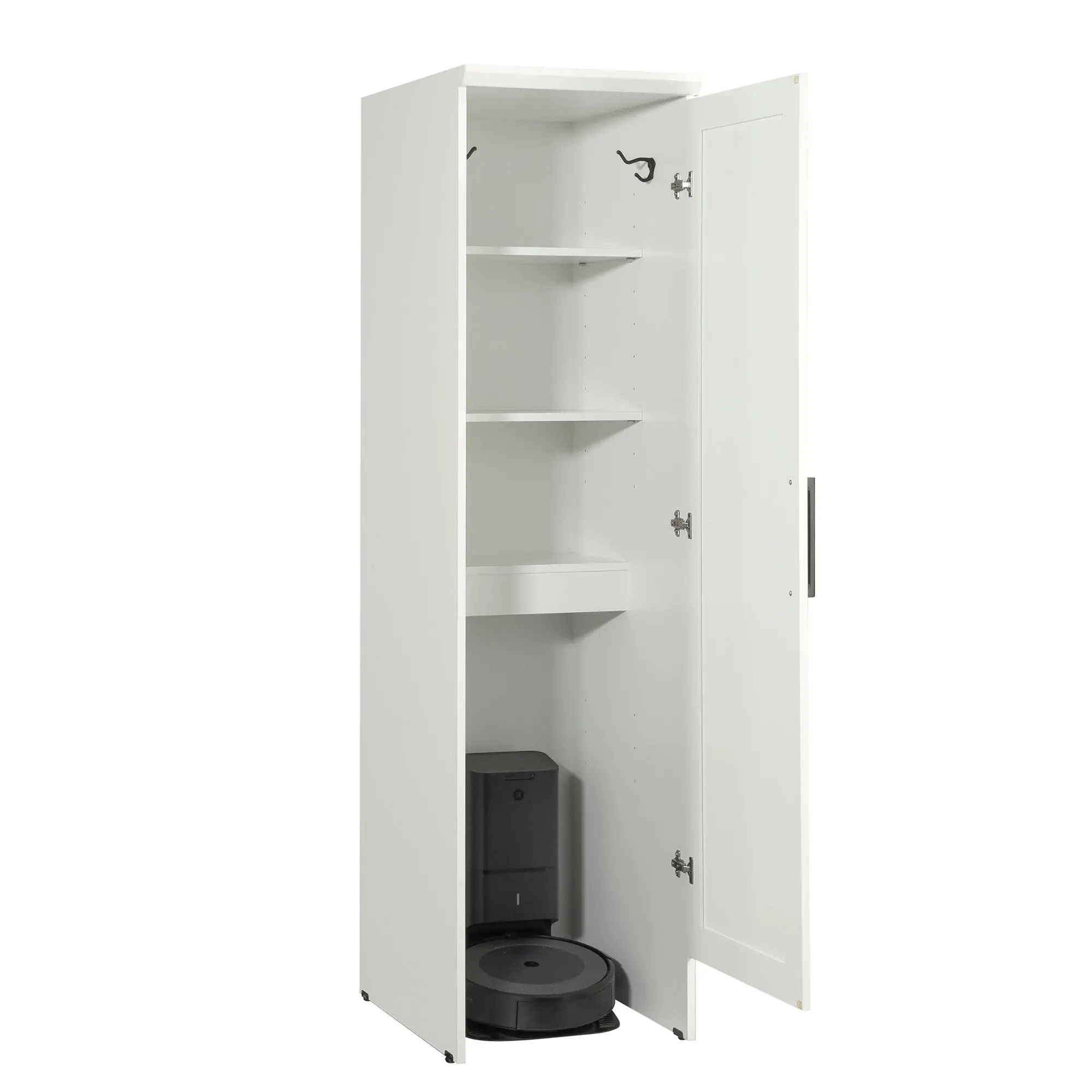 Sauder HomePlus BotStop® Storage Cabinet with Adjustable Shelves & Hidden Storage for Cleaning Supplies Tools & Robot Vacuums Modern Design