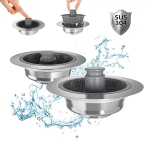 3-in-1 Kitchen Sink Drain Strainer Stainless Steel Sink Plugs, Anti-Clog Design with Easy Push-On Operation Durable Leak-Proof Bathroom Organizing Accessories with Silicone Seal