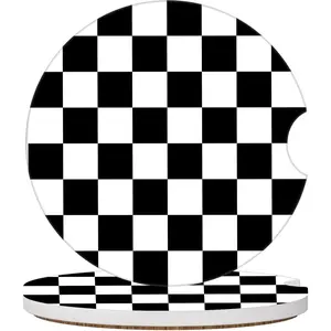 2 Pack Black White Checkered  Coasters for Cup Holders, Ceramic  Cup Holder Coaster for , Absorbent  Cup Coasters with Cork Base  Interior Accessories for Women Men