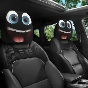 2pcs Set of Funny Big-Eyed Grinning Cartoon Print Car Seat Headrest Covers, Comfortable Fashion Design, Easy Installation, Suitable for Sedans, Trucks, Suvs, – Perfect for Halloween/Christmas Holiday Decor, Funny Design, Car Interior Decoration