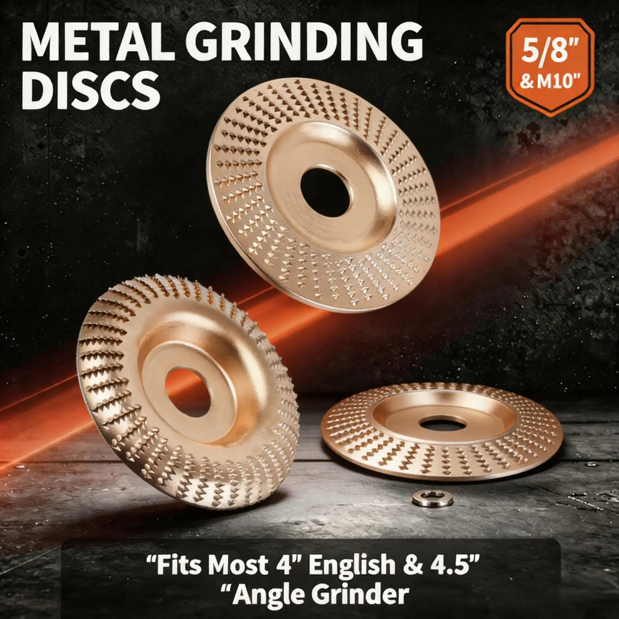 3 Pc Metal grinding discs, 5/8 inch and M10 specifications, 4-inch and 4.5-inch angle grinder grinding wheels, suitable for metal grinding, rust removal, and fine processing of wood surfaces.