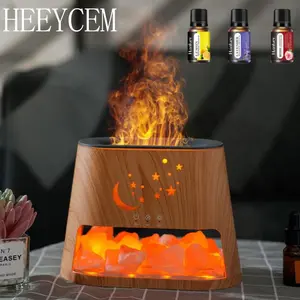 Flame Humidifier & Essential Oil Diffuser, Himalayan Salt Lamp – Includes Three Essential Oils, Eight Ambient Light Modes, Remote Control, Timer, Multiple Mist Modes, Large Capacity – Perfect for Home, Relaxation, Office Use; Ideal Christmas & Holiday Gif