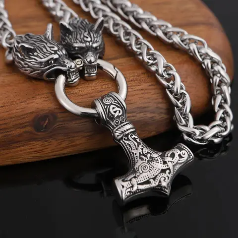 Vintage Viking Wolf Head Pendant Necklace Perfect As Gift, Punk Hip Hop Party Necklace for Party, Daily Clothing Decor, Trendy All-match & Exquisite Jewelry for Birthday Gift, Valentine's Day, Gift, Jewelry Gifts, Cuban Link Chain